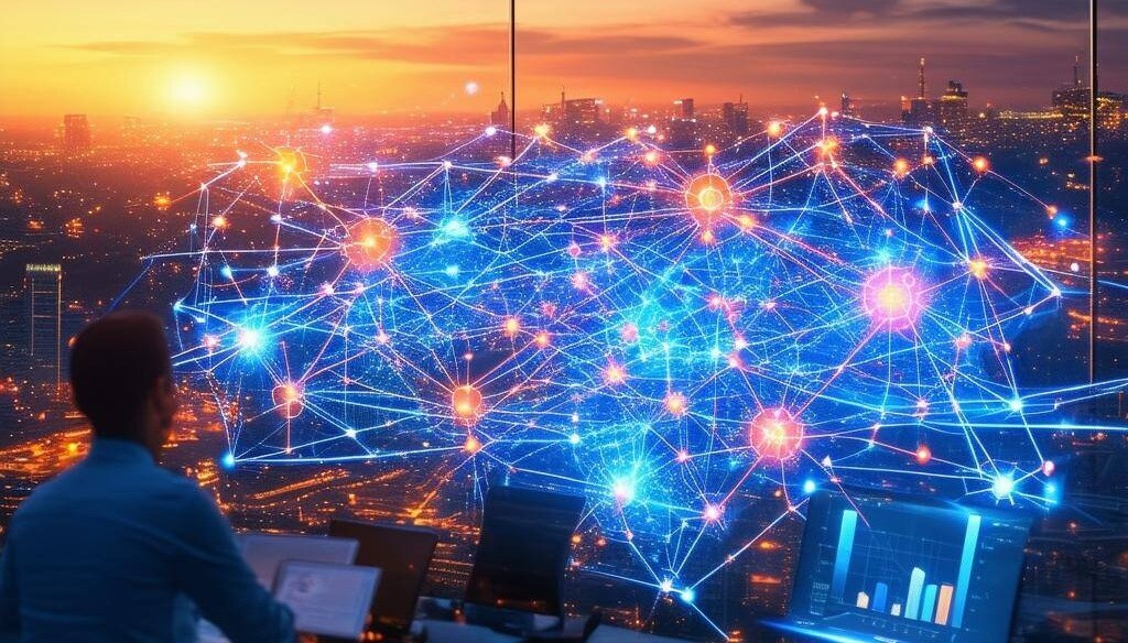 A dynamic, photorealistic visualization of AI deployment efficiency-1-1